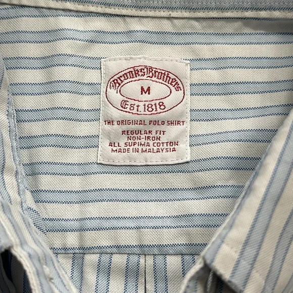 Brooks Brothers Regular Fit Non Iron Blue White Stripes Button Down Mens Size M - Picture 8 of 10